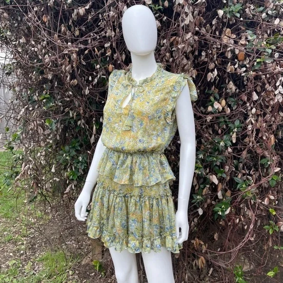 💋RESET Floral Print Ruffle Short Sleeve Layered Skirt Mini Dress - Picture 6 of 8